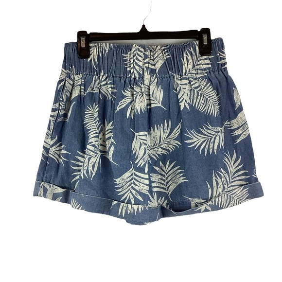 American Eagle High-Waisted Tropical Print Shorts Blue White Palm Leaf M - Picture 2 of 4